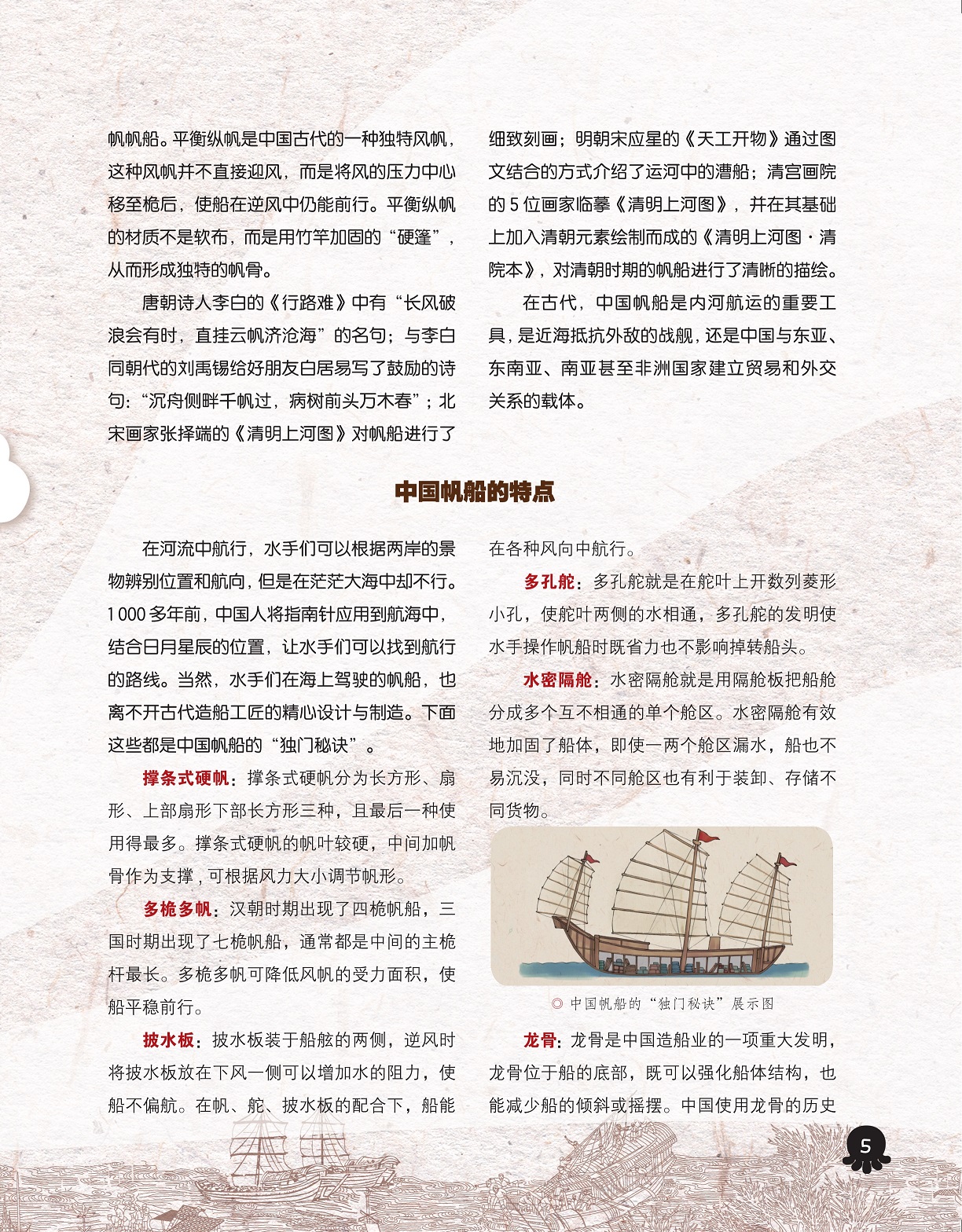 平衡纵帆是中国古代的一种独特风帆,中国帆船的特点