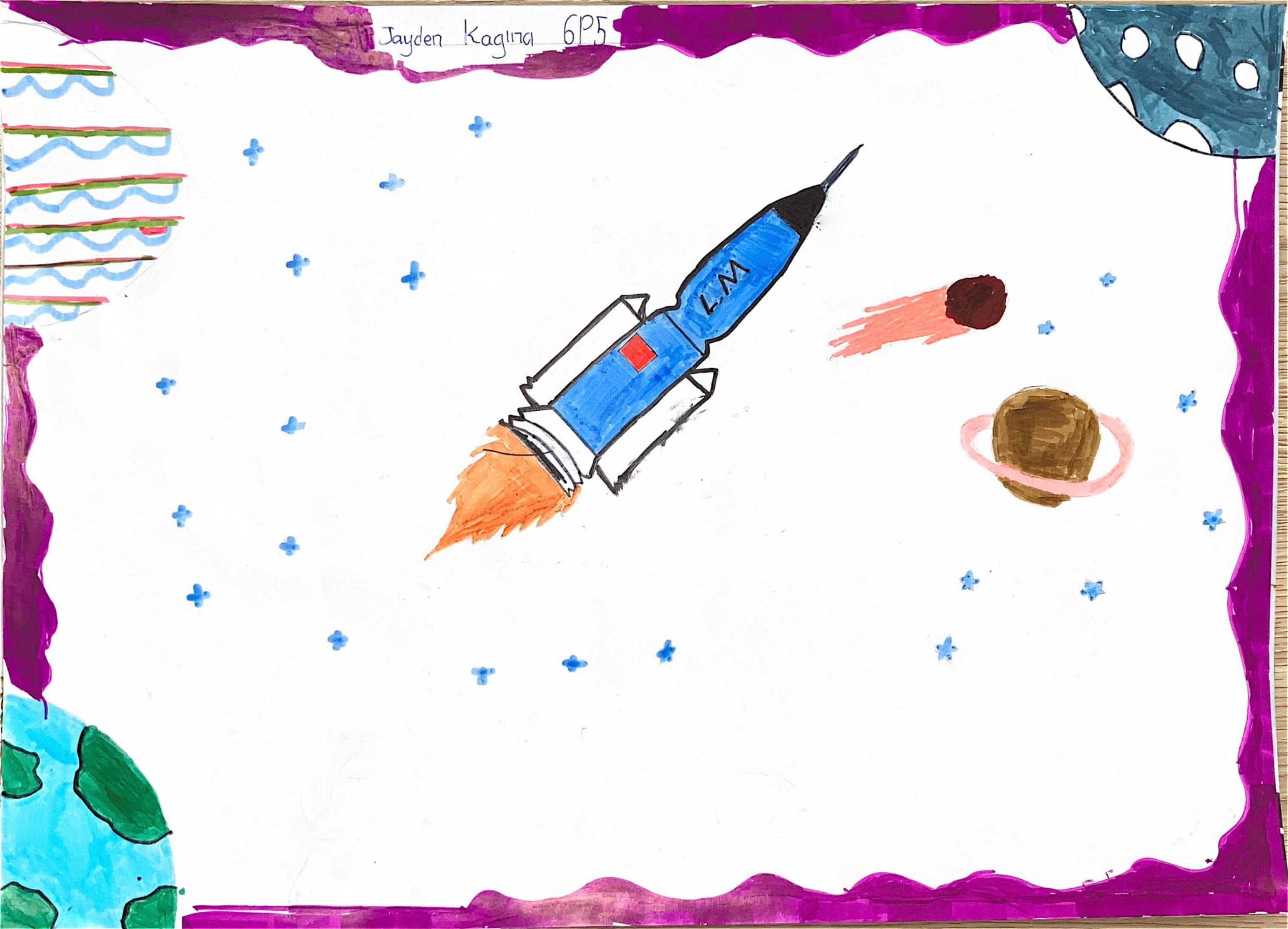 航天日绘画作品《“神舟”与星辰》,肯尼亚杰登·卡吉那（Jayden Kagina）