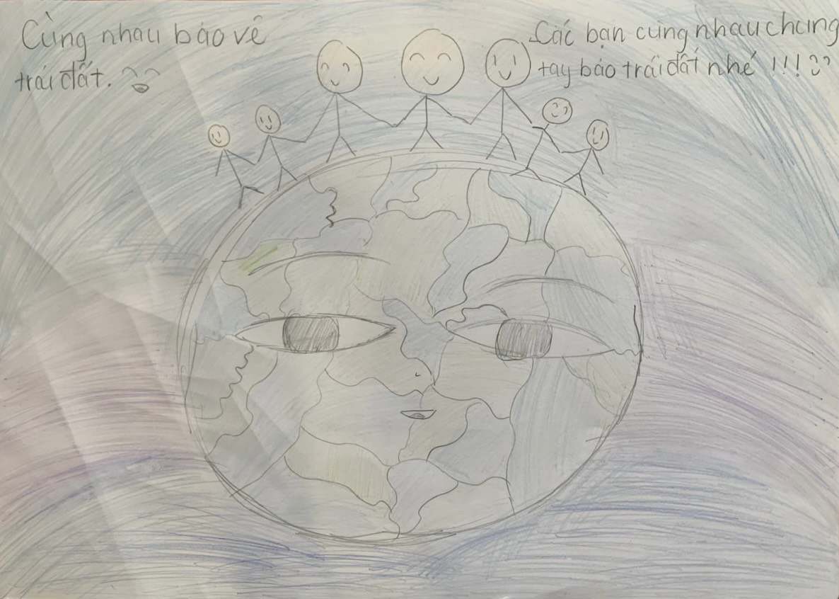 航天日绘画作品《共同携手 保护地球！》,越南丁黎明