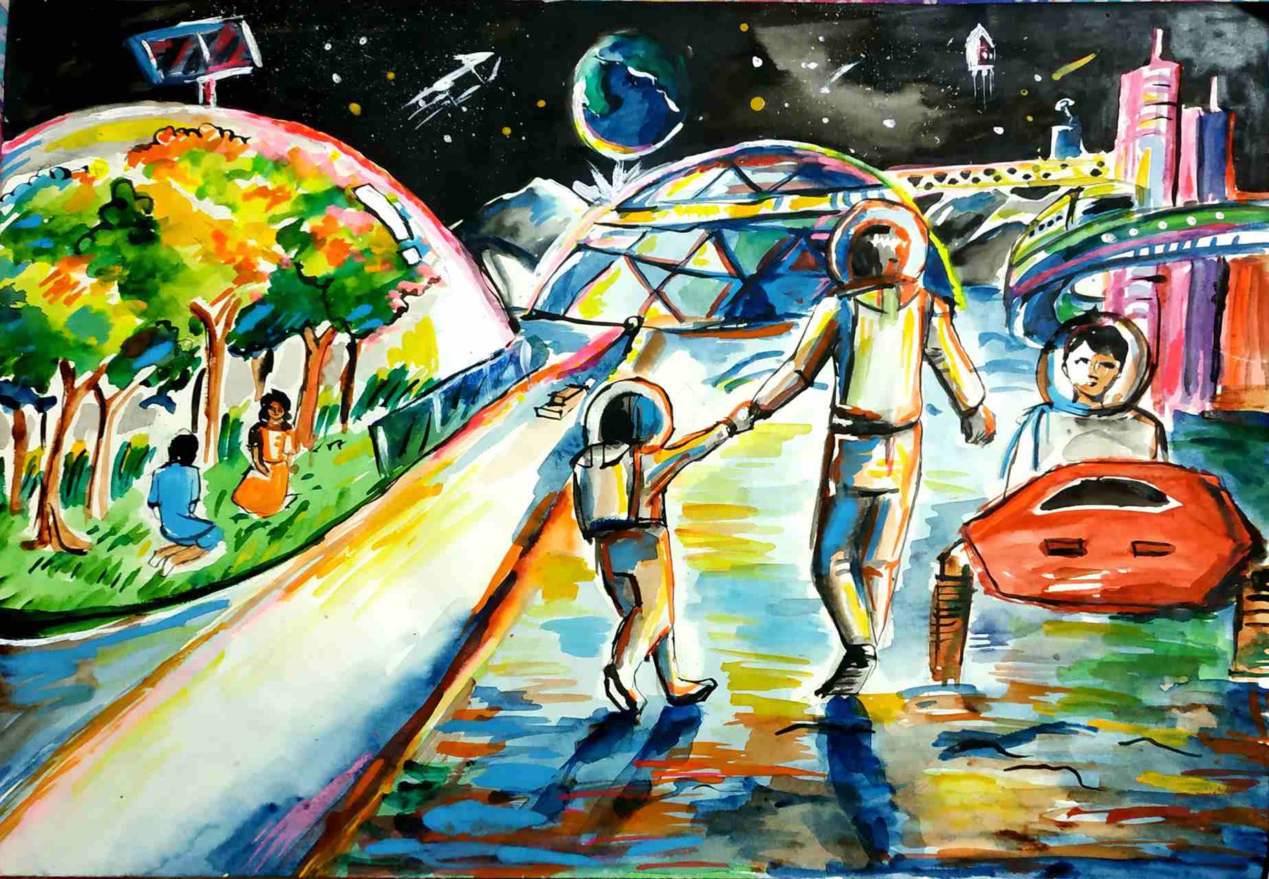 航天日绘画作品《梦想太空》,孟加拉国Jannatul Ferdouse