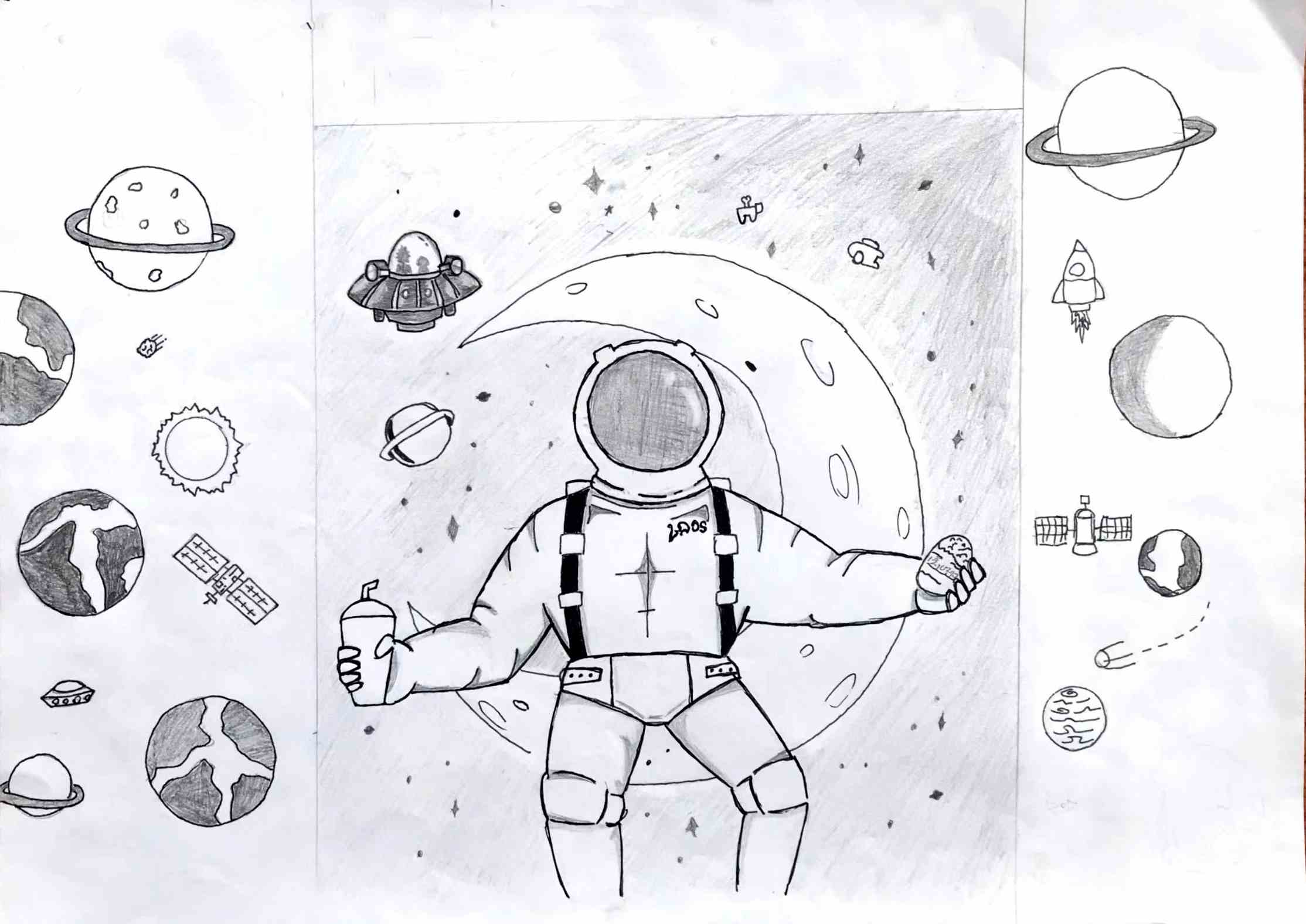 航天日绘画作品《我的太空生活》,老挝蒲维涵·段帕素