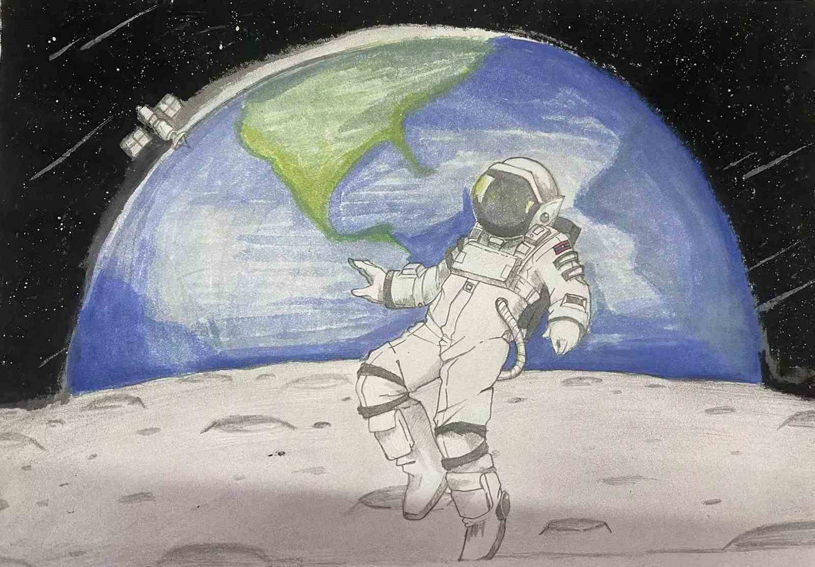 航天日绘画作品《旅程无极限》,老挝季迪鹏·吴敦萨