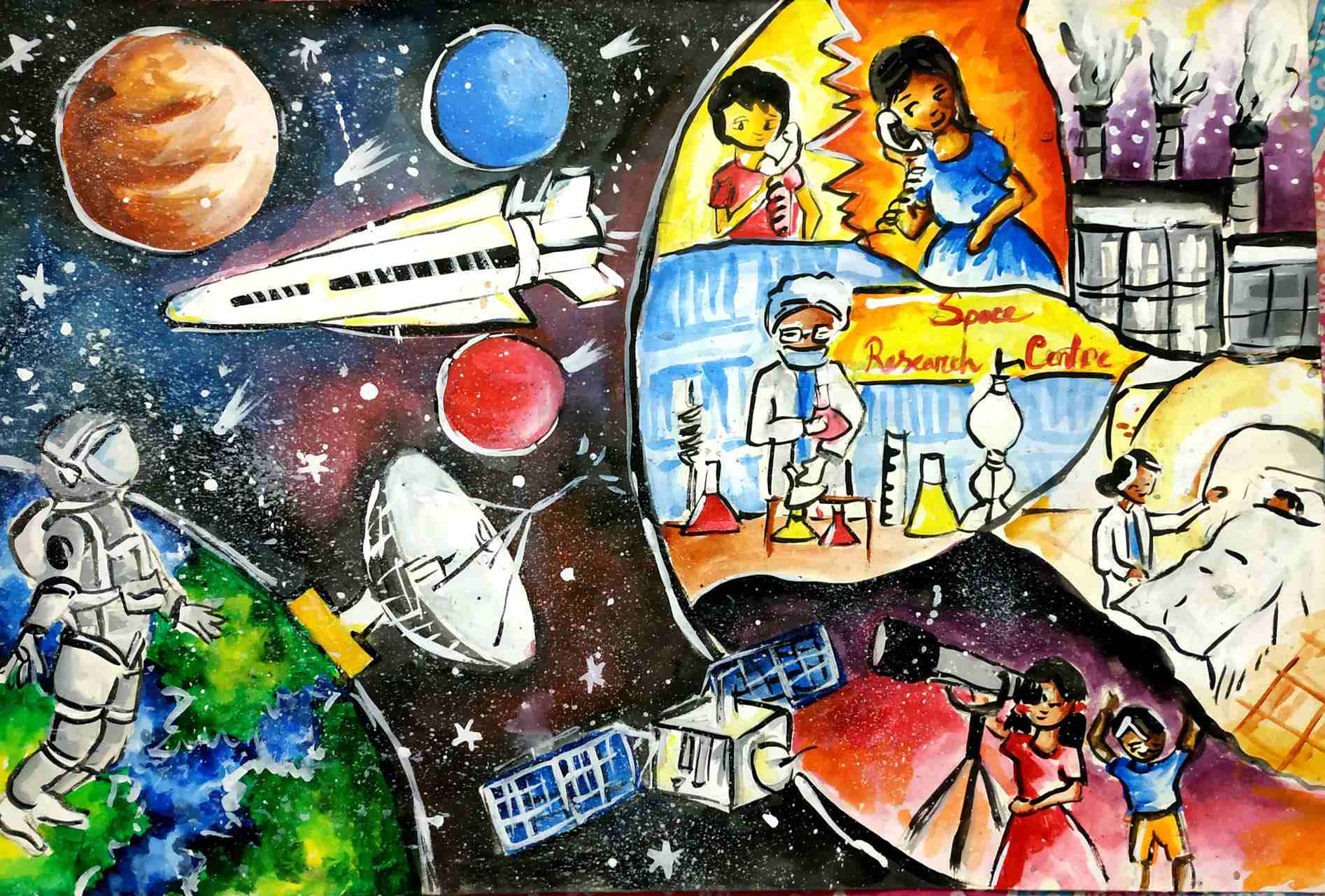 航天日绘画作品《太空研究中心》,孟加拉国Paromita Islam