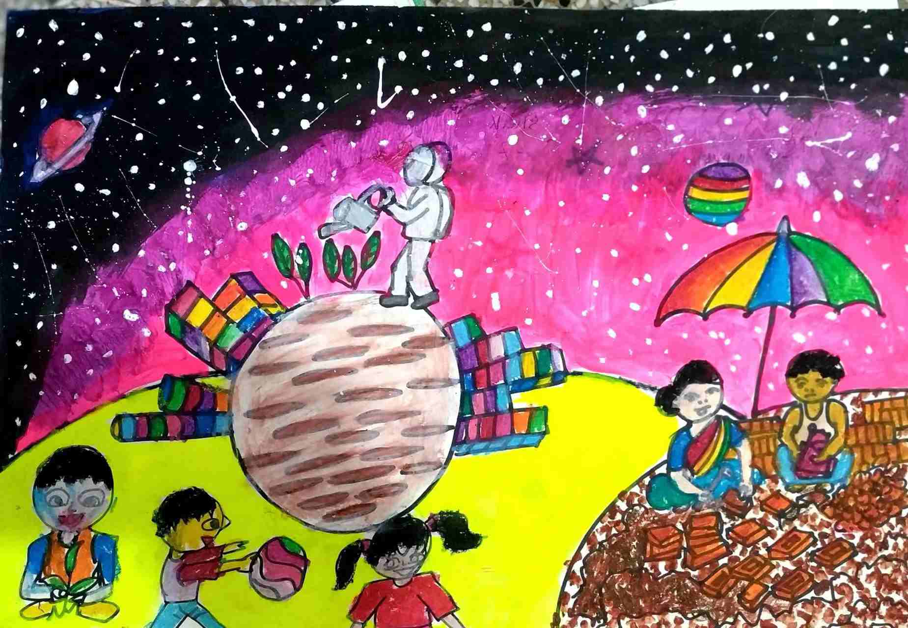 航天日绘画作品《梦天家园》,孟加拉国Shazana Shakeel Ayana