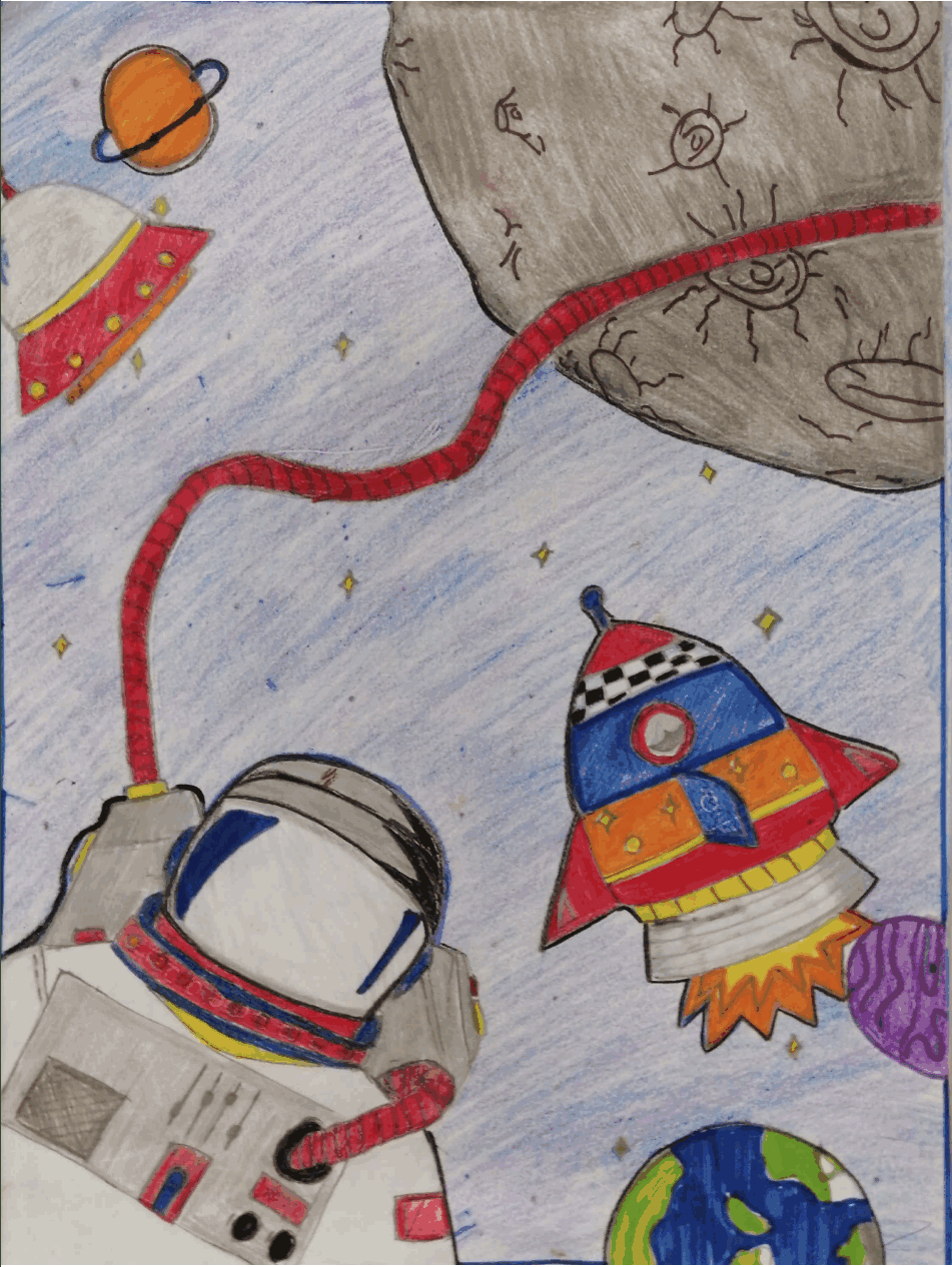 航天日绘画作品《梦中的宇航员》,老挝赛亚西·阿诺泰