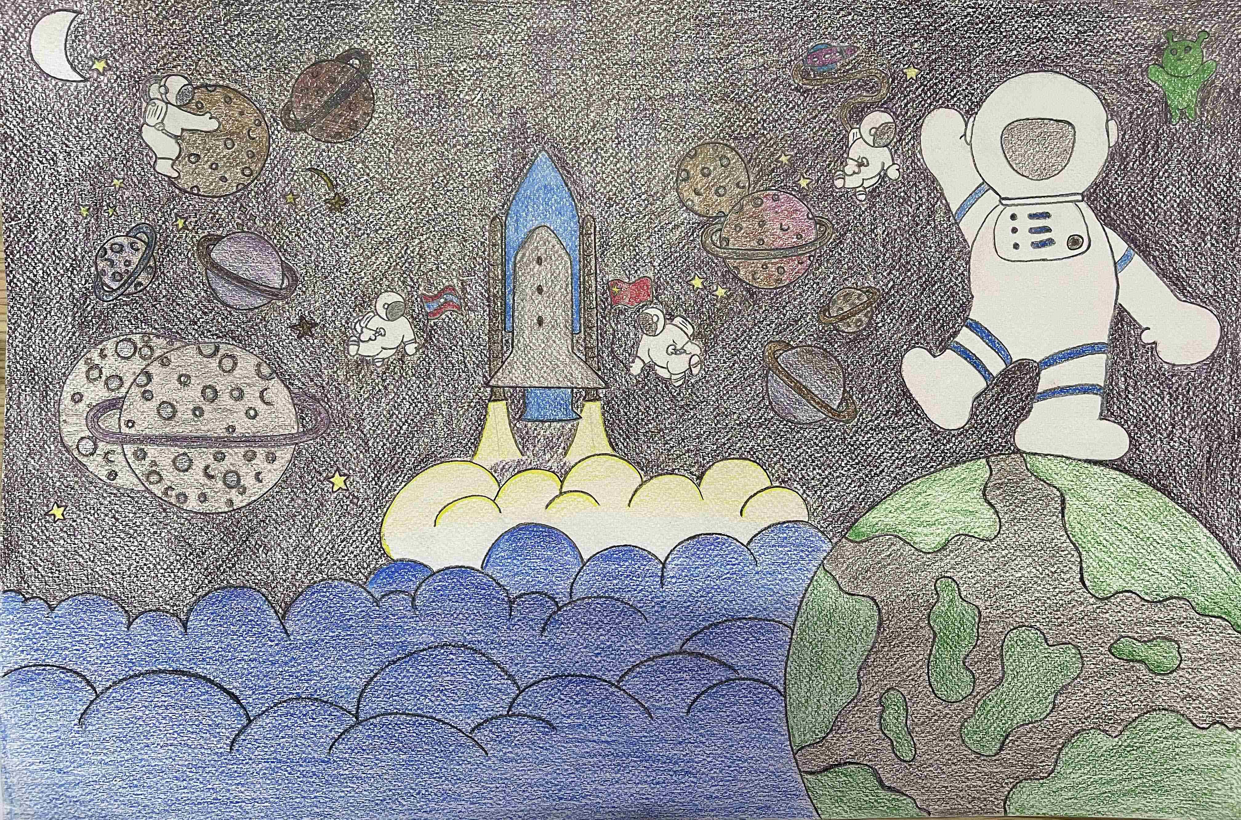 航天日绘画作品《星海邀约》,老挝美穆达·彭马文赛