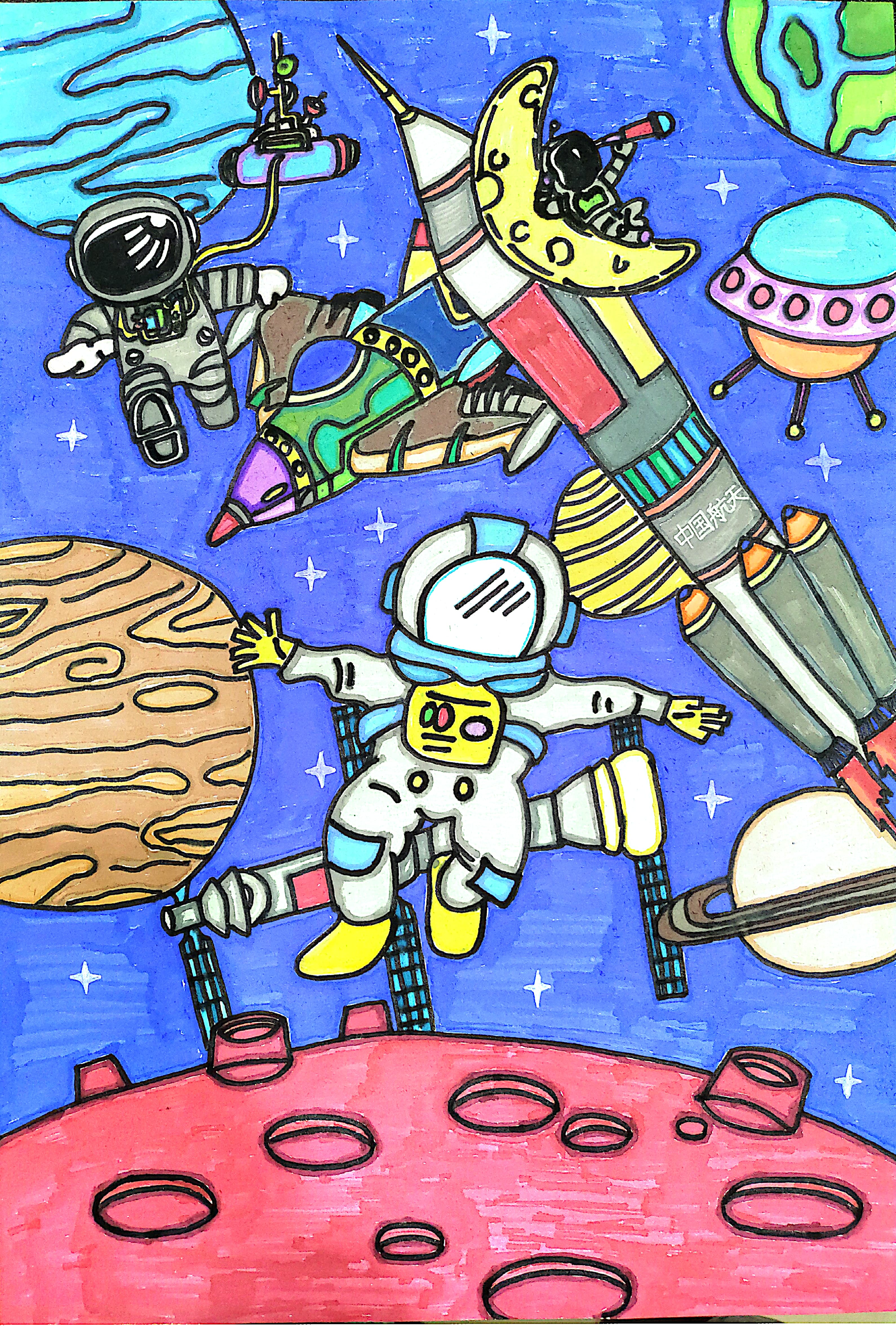 作品《太空漫步》,三亚市南新小学李显凯